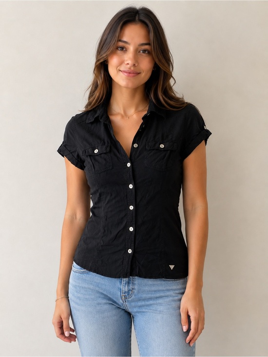 Guess Tops - GUESS Women’s Black Short Sleeve Button Up Shirt Size M
